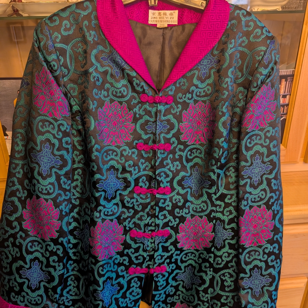 Elegant Women's Brocade Jacket - Black and Blue